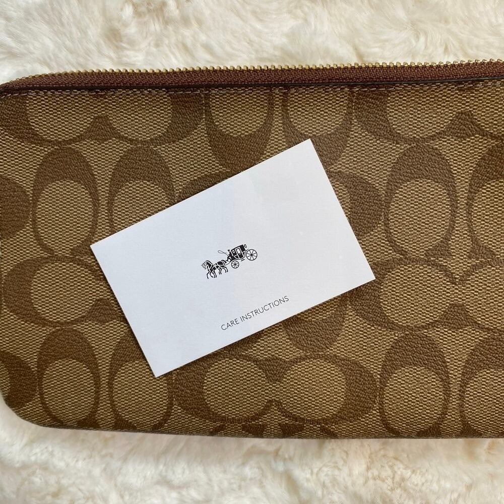 COACH Double Zip Wallet Wristlet in Signature Coated Canvas in Classic Khaki - Picture 10 of 13